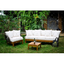 Poly Rattan Sofa set with Acacia Wooden Legs for Outdoor Garden